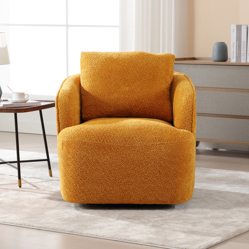 Dalbert 30.3'' Wide Swivel Barrel Chair, Mustard 100% Polyester