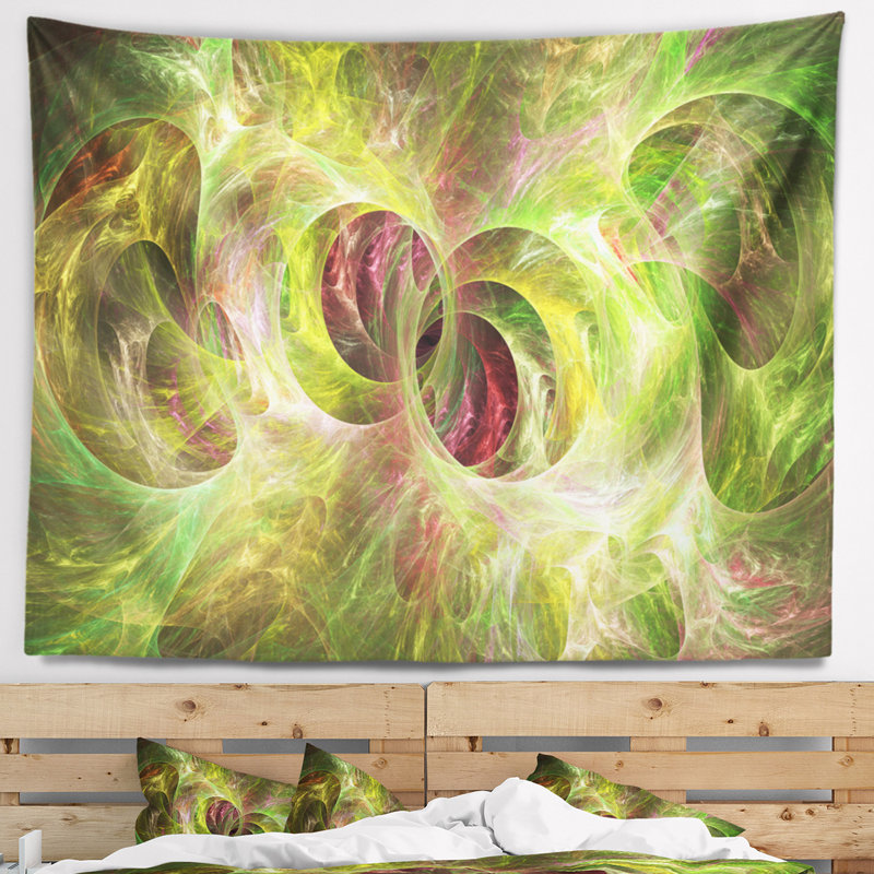 Tapisserie abstraite en verre ornemental jaune fractal, H 68 po x l 80 po