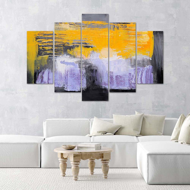 Abstract Yellow And Violet - 5 Piece No Frame Set on Canvas