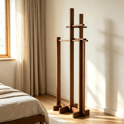 Pine Wood Freestanding Coat Rack
