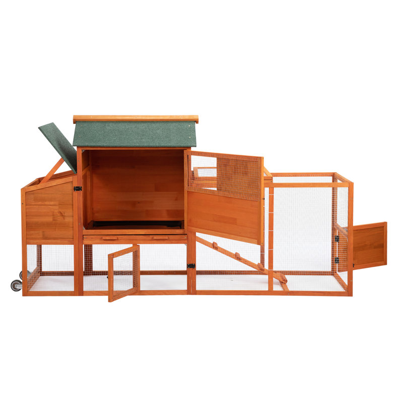 Poulailler orange multifonctionnel avec installation d'outils, rampe réglable et toit ventilé pour l'assemblage de volailles de basse-cour, filet coulissant