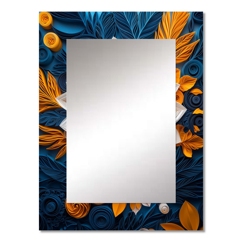«White Floral Botanical Whirlwind III - Miroir décoratif botanique, miroir mural blanc, reproduction d'art en métal
