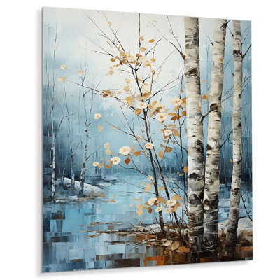 Birch Woods Winter Whispers VI - Décoration murale florale en métal