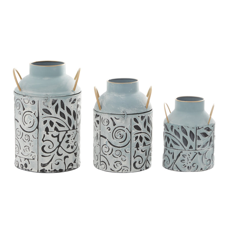 Ensemble de vases décoratifs en métal avec poignées dorées