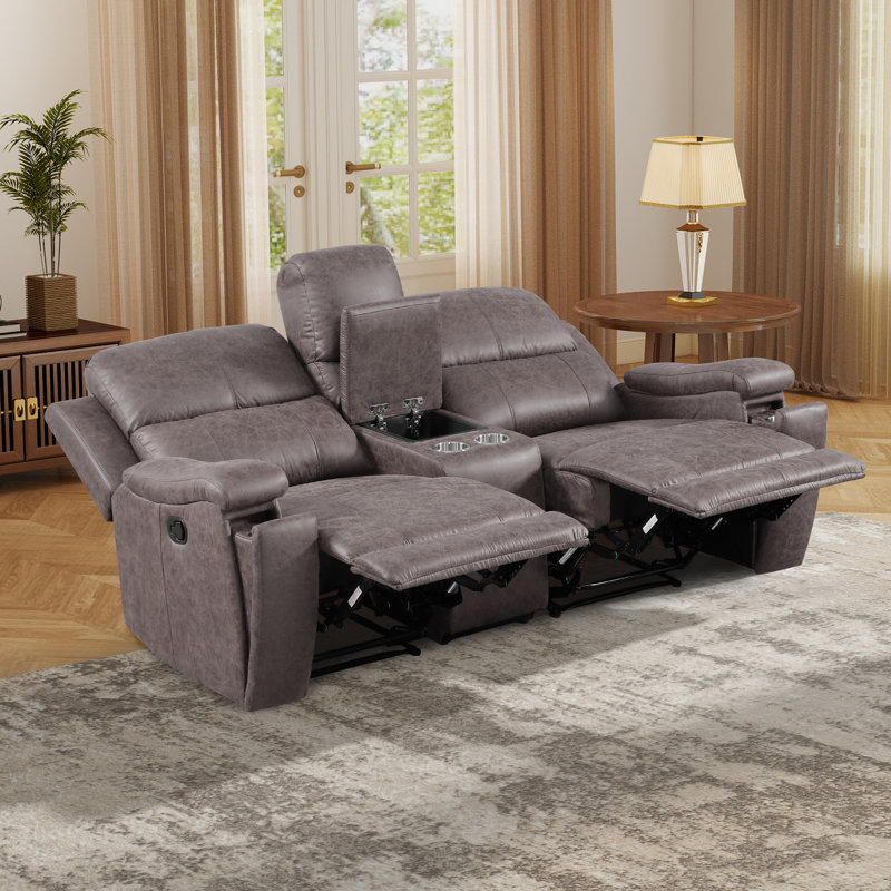 Fauteuil inclinable inclinable classique en cuir de 75,2 po de largeur avec causeuse et porte-gobelets, Moka
