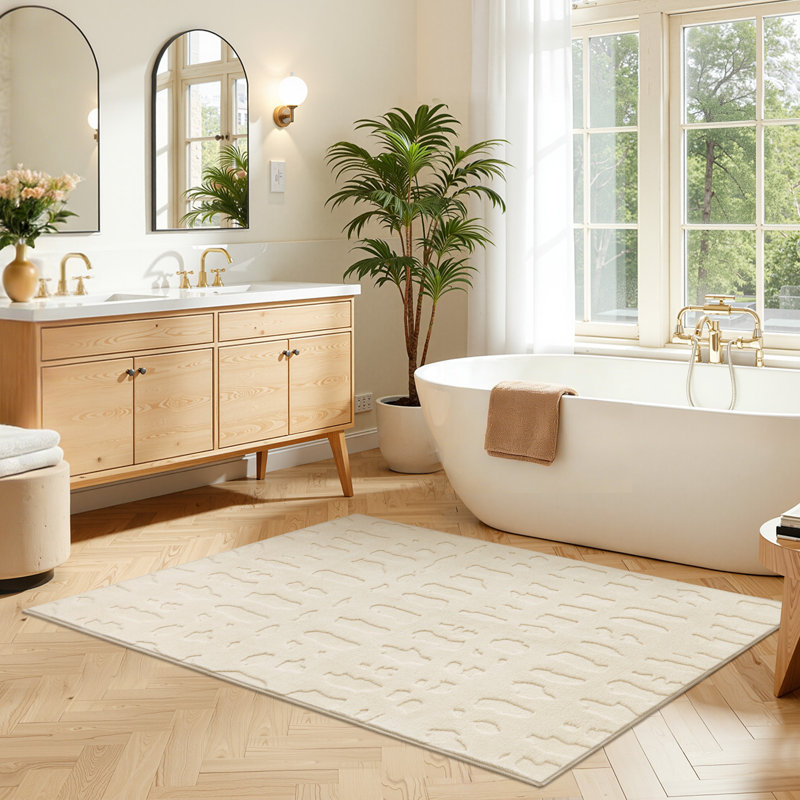 Modern Plush Velvet Carpet Washable Non-Slip Ivory Area Rug, Rectangle 3' x 5'
