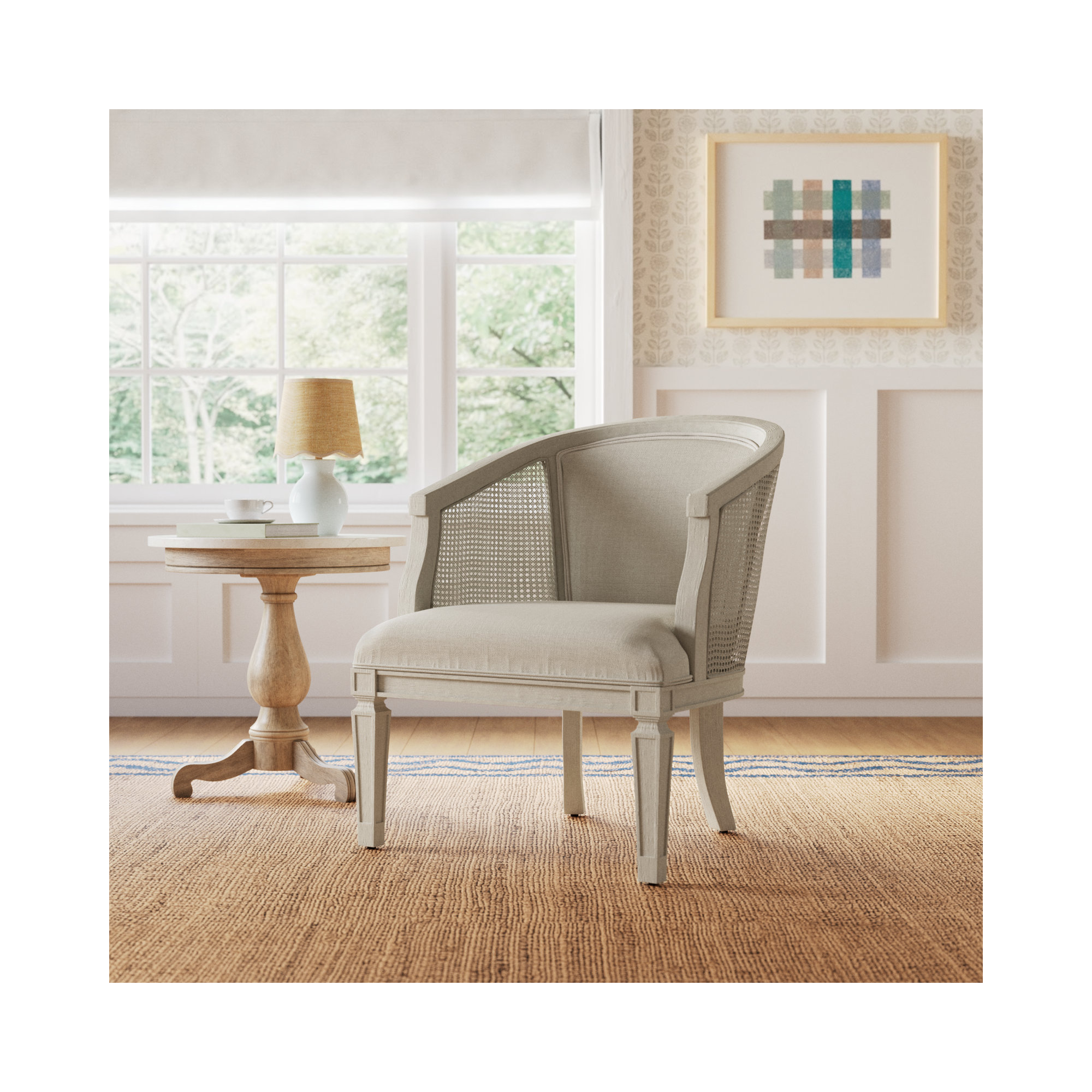 Alaraph Cane Barrel Accent Chair, Off White