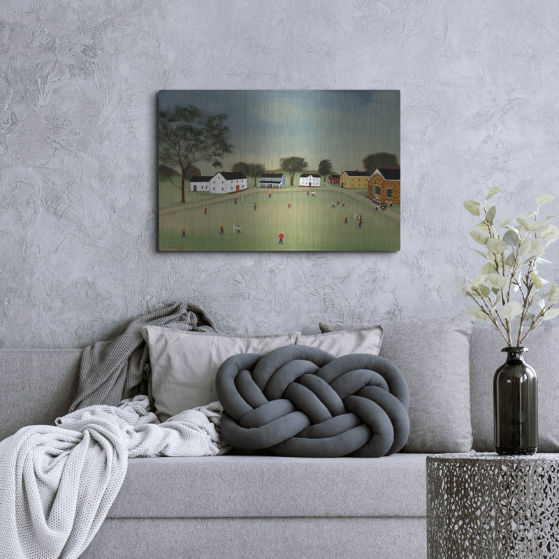  «Town Ball On The Village Green» par C Munro, art mural en métal, 36 po x 24 po