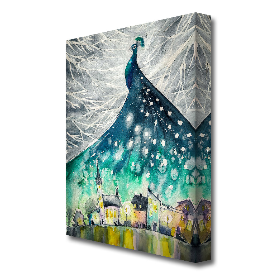 East Urban Home Peacock City Modern - Wrapped Canvas Painting Print ...