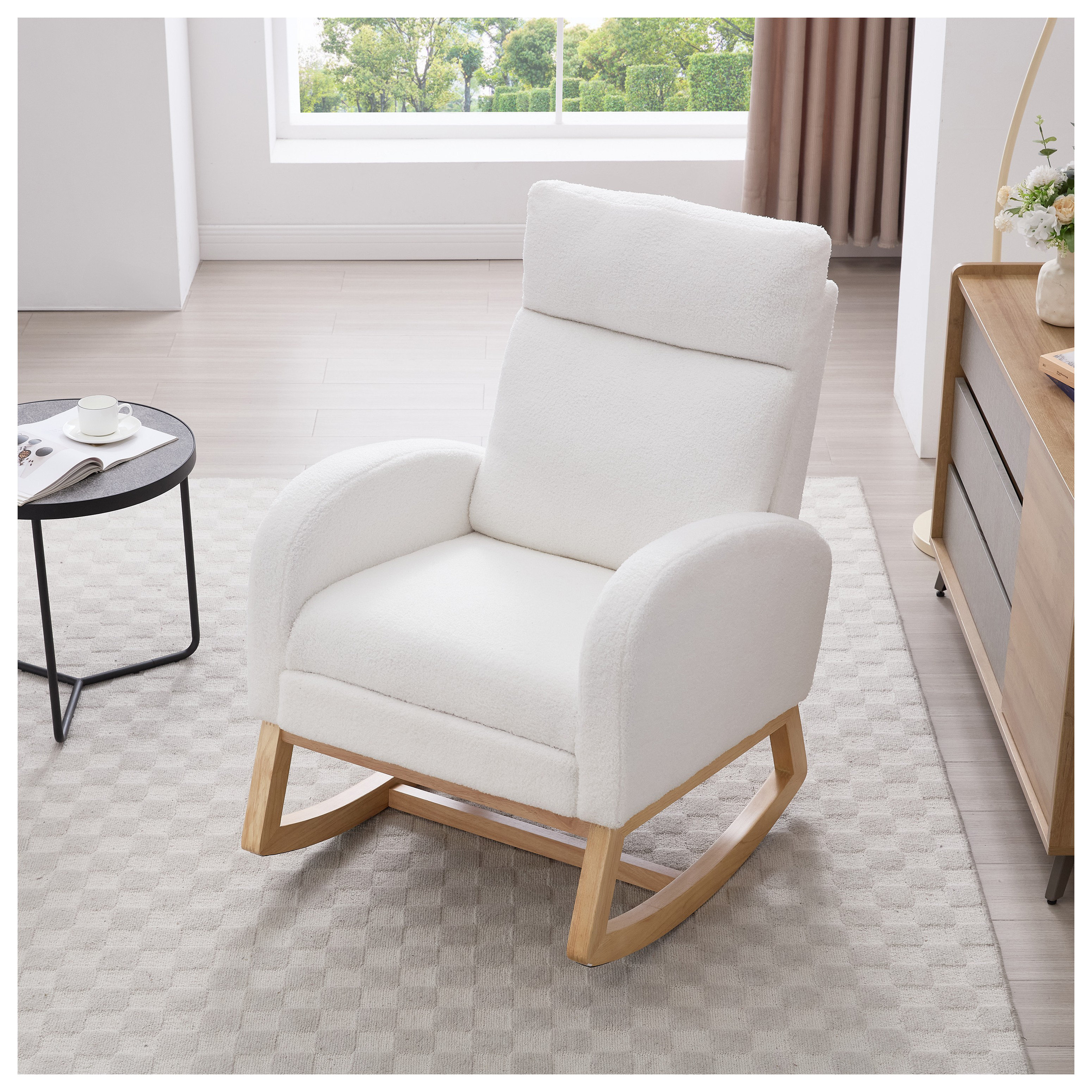 George Oliver Teddy Fabric Nursery Rocking Chair with Adjustable ...