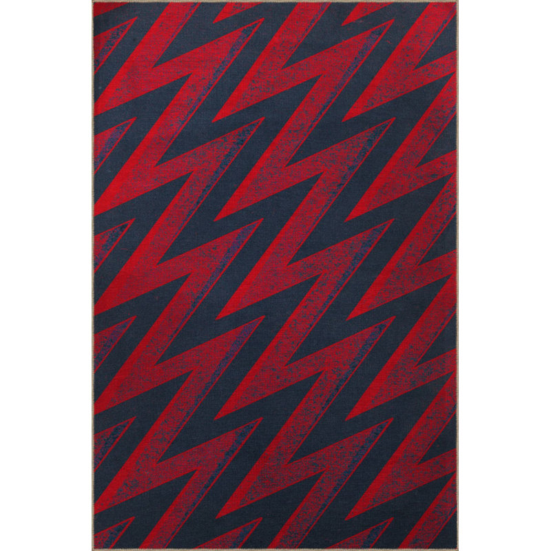 Tapis décoratif moderne et zigzag bleu marine à motif géométrique lavable à la machine