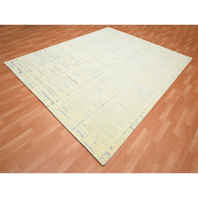 8'x9'9" White Modern Design Textured Weave Wool & Silk Hand Knotted Rug C6AC334DB4364C4193AB5AE13ACA29A0