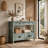 Freddy Sofa Console Table, 4 Drawers and Shelf, Blue Pine Wood 36 Inch