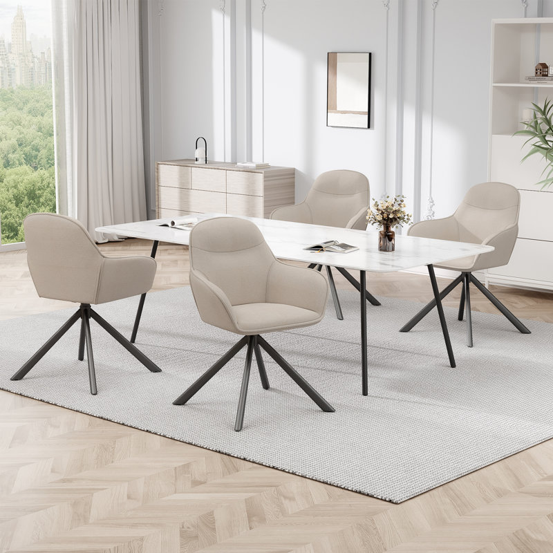 48.5cm H Fabric Upholstered Dining Chair with Arm, Beige Linen