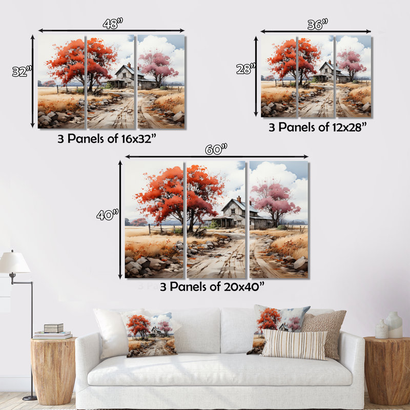 Farmhouse Harmony sur toile, reproduction de 3 pièces, H 28 po x l 36 po