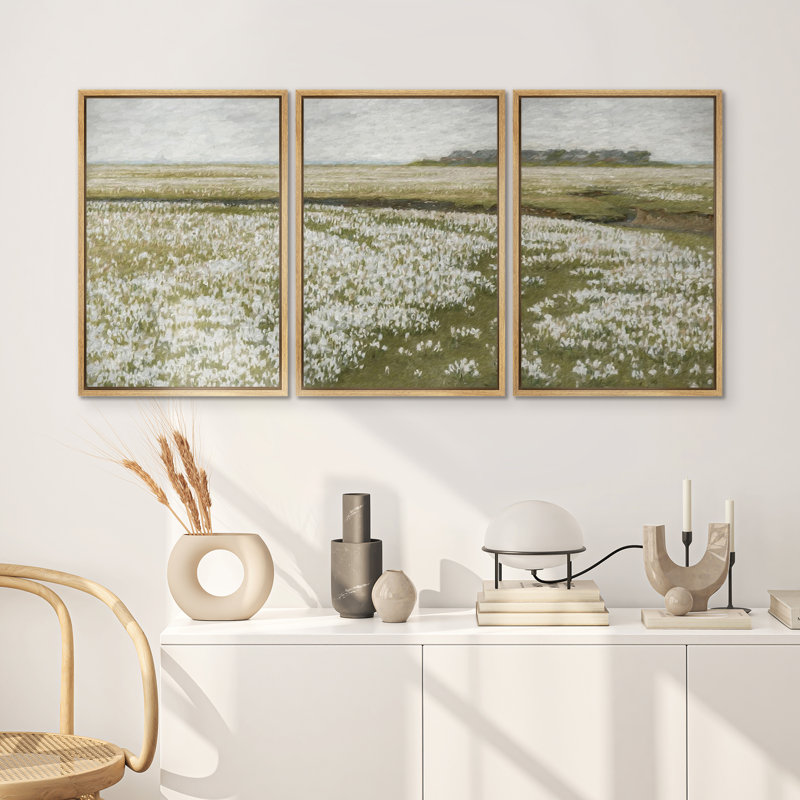 3 pièces, peinture sur toile à cadre flottant, H 24 po x l 48 po x P 1,5 po, Naturel