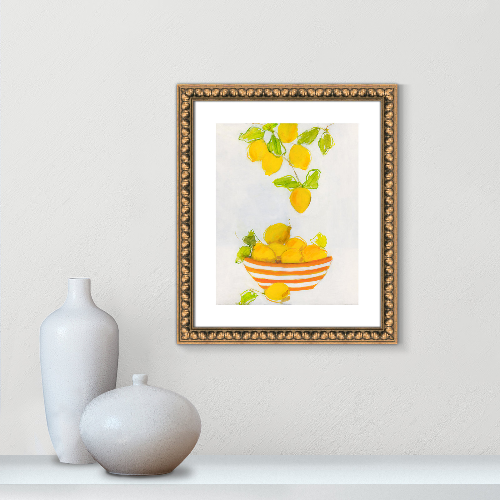 Darcy "Lemonlicious" Painting by Sally Swatland, 19" H x 16" W x 1.13" D, Gold Bead Framed Paper