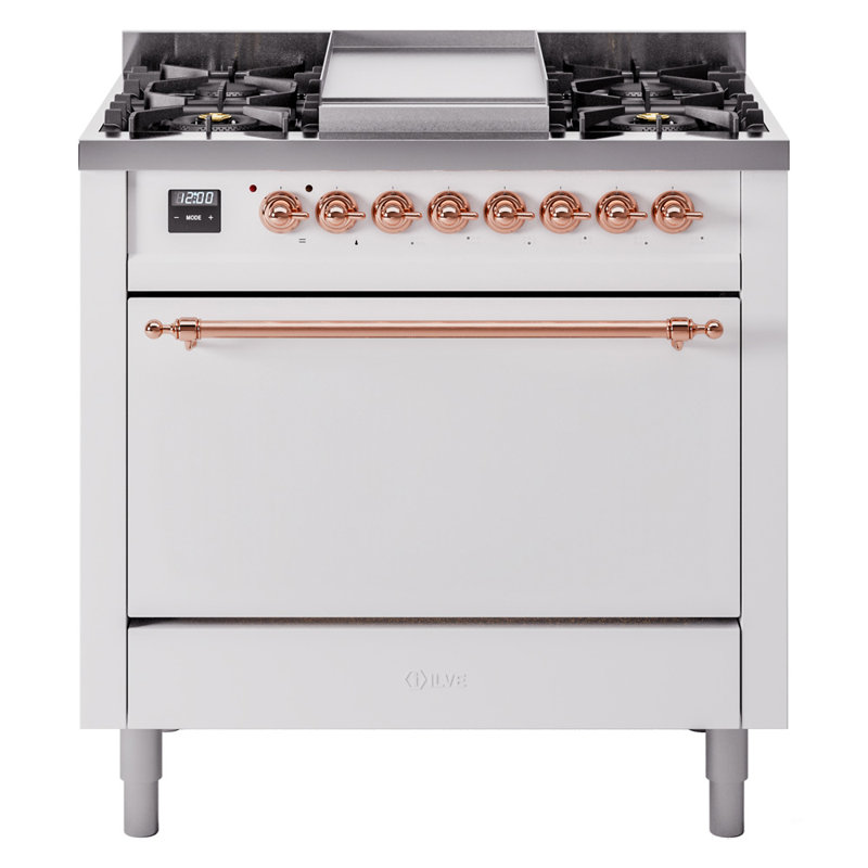 ILVE Nostalgie II 36 in Dual Fuel Range, Natural Gas, White/Copper