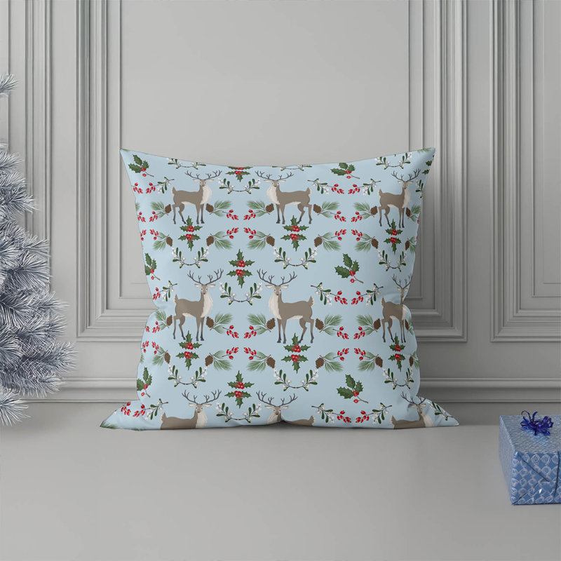 Coussin Botanical Deer, Bleu, Carré 18 po