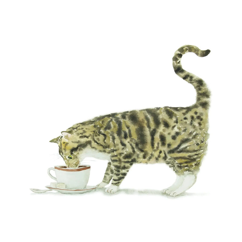 Tabby Cat And Coffee by Alexey Dmitrievich Shmyrov - Wrapped Canvas Painting, 66.04 cm H x 66.04 cm W x 3.175 cm D