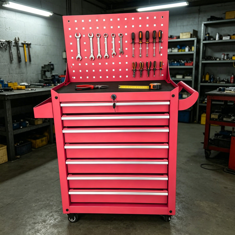 7-Drawer Tool Cabinet With Pegboard Back Panel