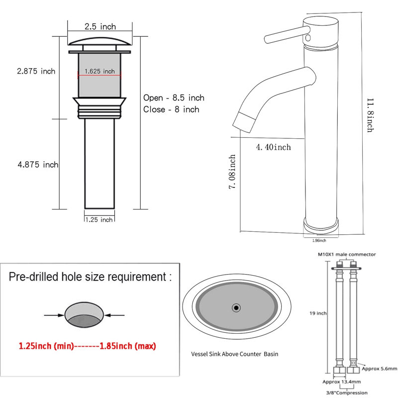 Bathroom Faucet with Drain Assembly, Matte Black