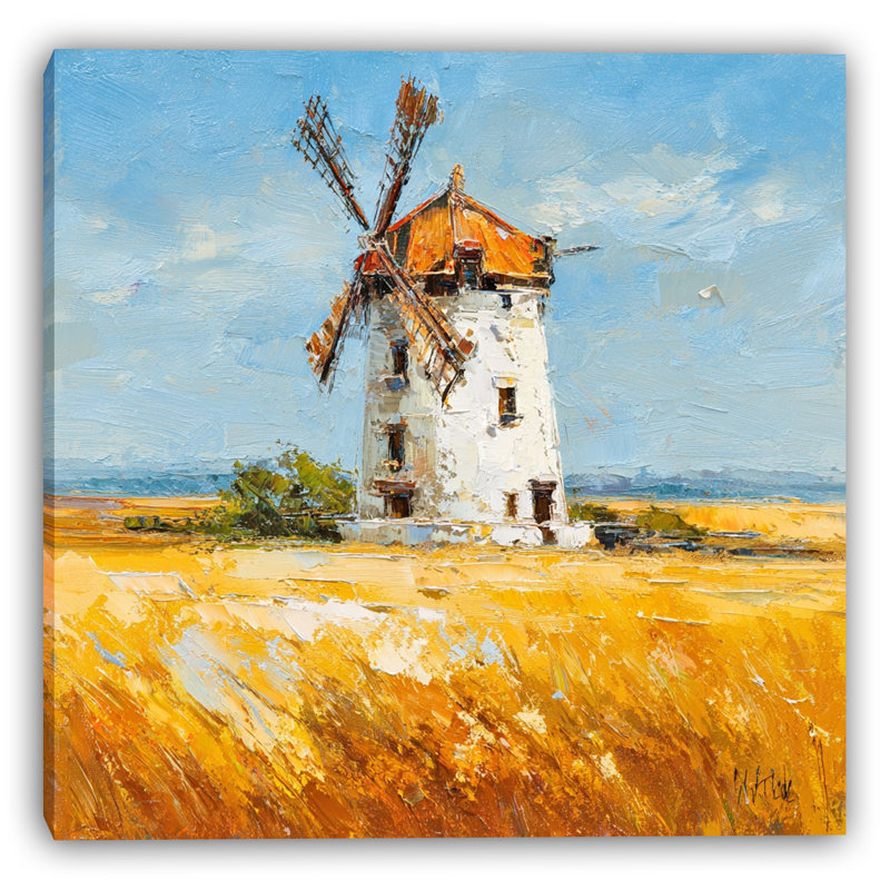 Art mural sur toile Sunlit Windmill, H 12 po x l 12 po