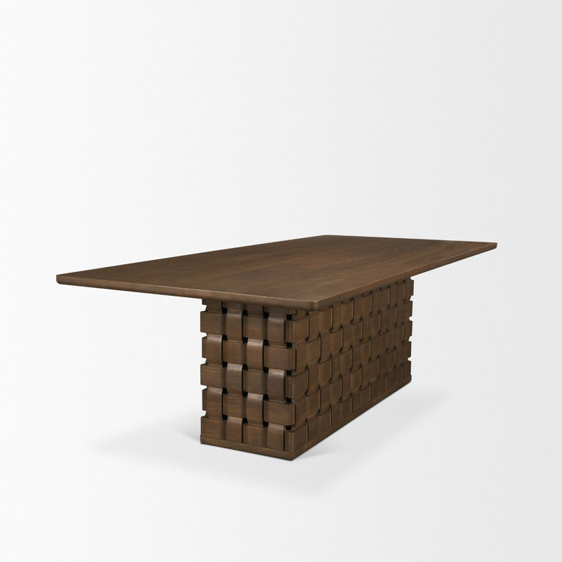 Table de salle à manger rectangulaire en bois massif tissé brun foncé Joaquin