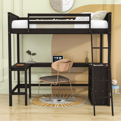 Kids Twin Loft Bed With Shelves and Desk