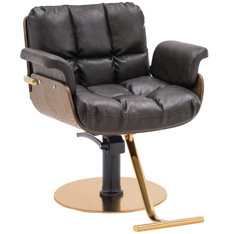  Stylized hairdresser chair, hydraulic hairdresser chair, Similicuir brun / café au lait