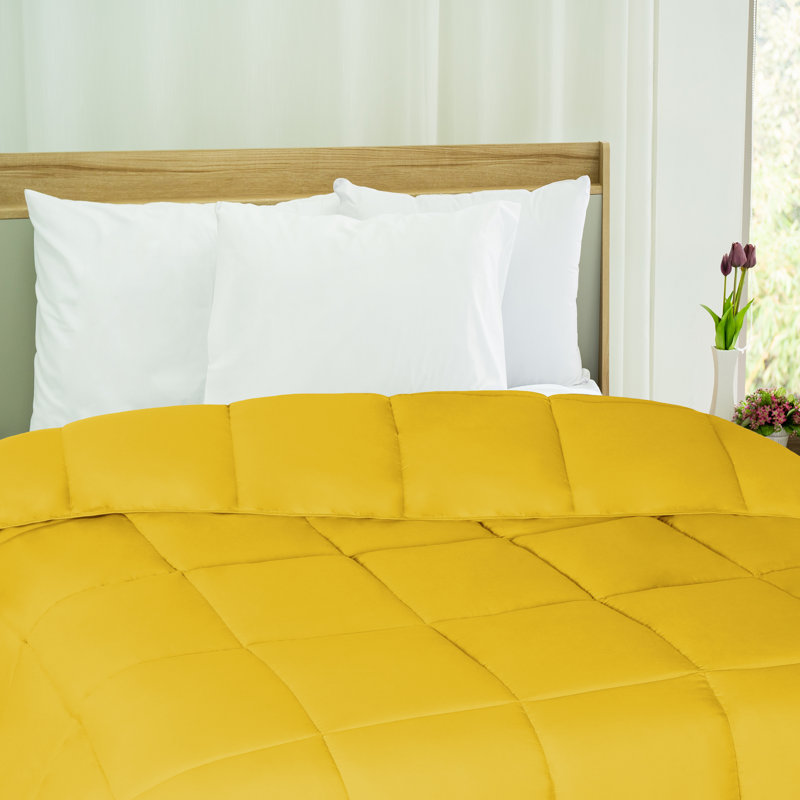 Twin Yellow Microfiber Reversible Comforter with Down-Alternative Fill