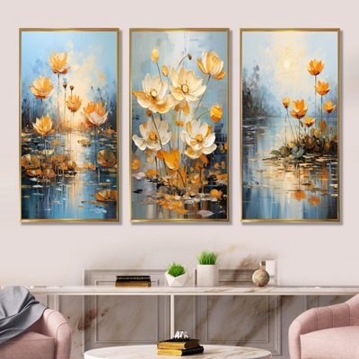 Golden Pond Lotus Tranquility - lot de 3 décorations murales Lotus