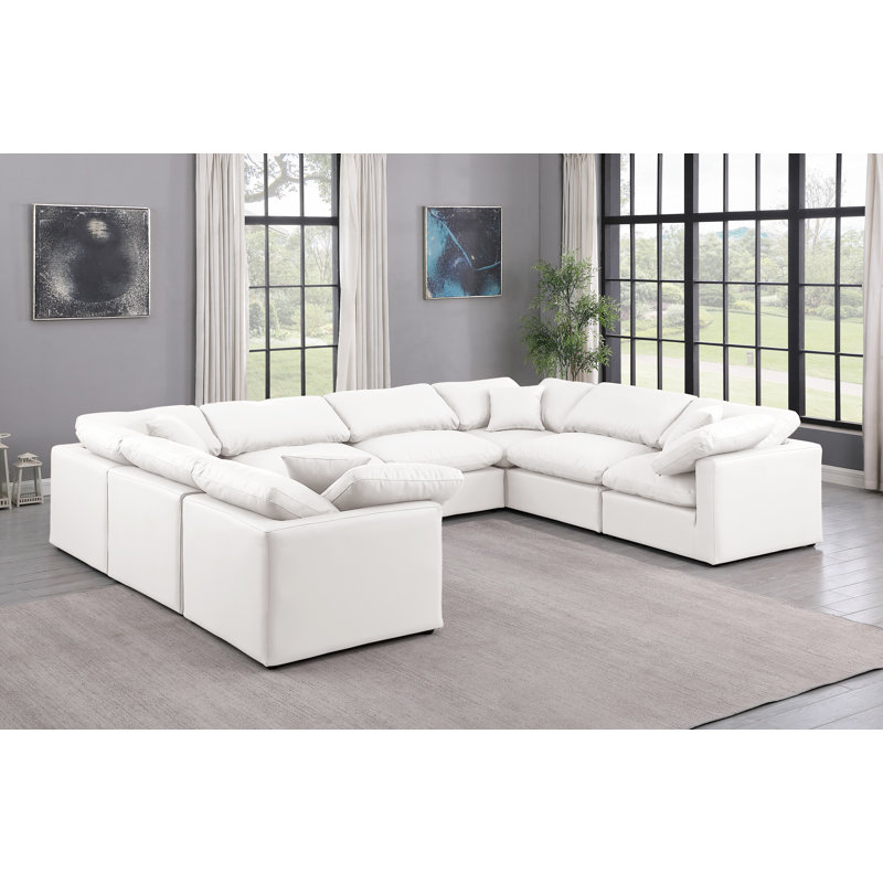Canapé modulaire en U rembourré en similicuir 8 pièces Itala, Cuir crème végétalien