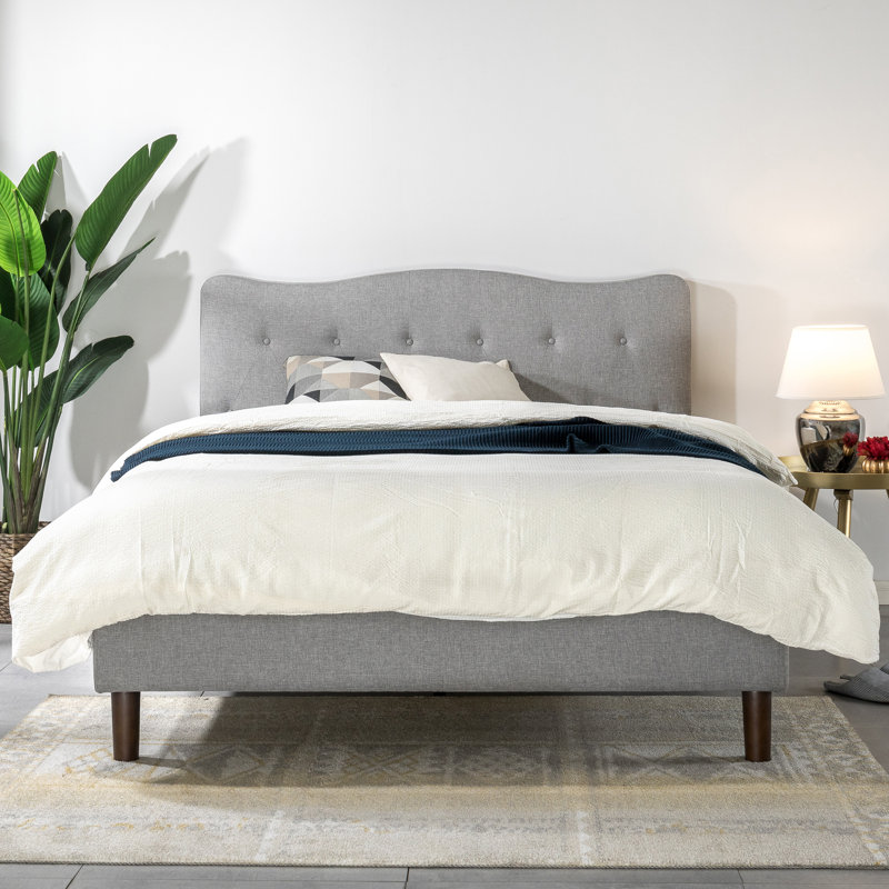 Lit plateforme tapissier Janne, gris classique, Double