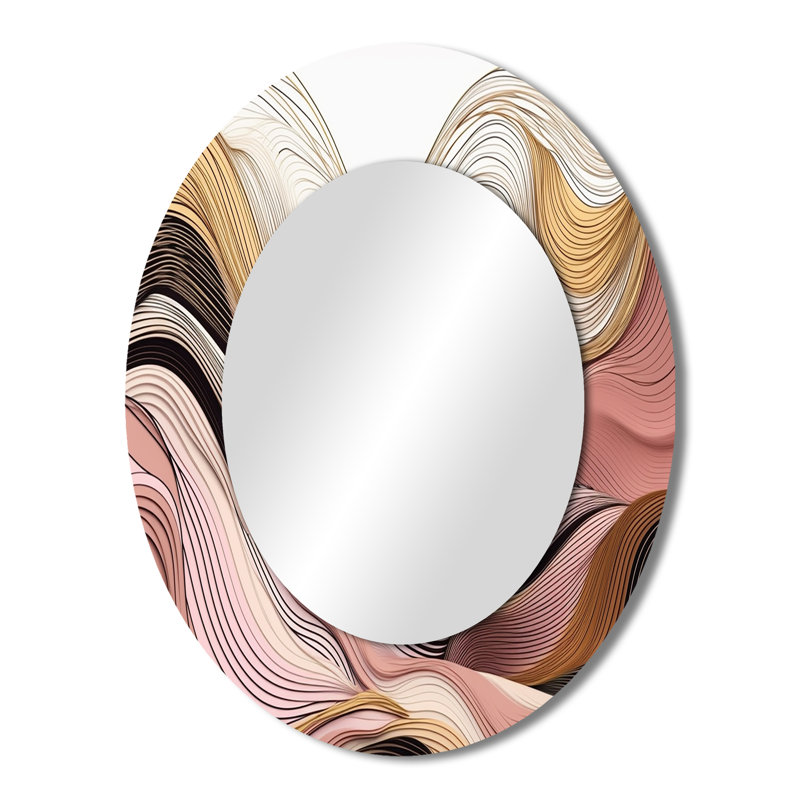 Exploration des lignes abstraites IV - Miroir décoratif ovale abstrait sur métal, 43 po x 33 po