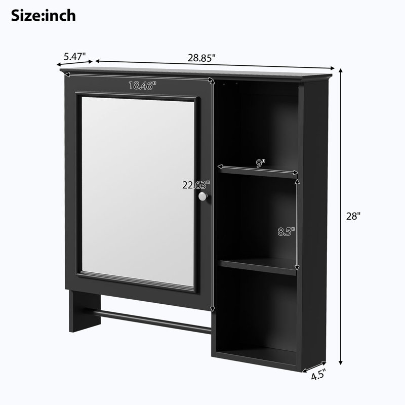 Wall Mounted Bathroom Storage Cabinet, Black