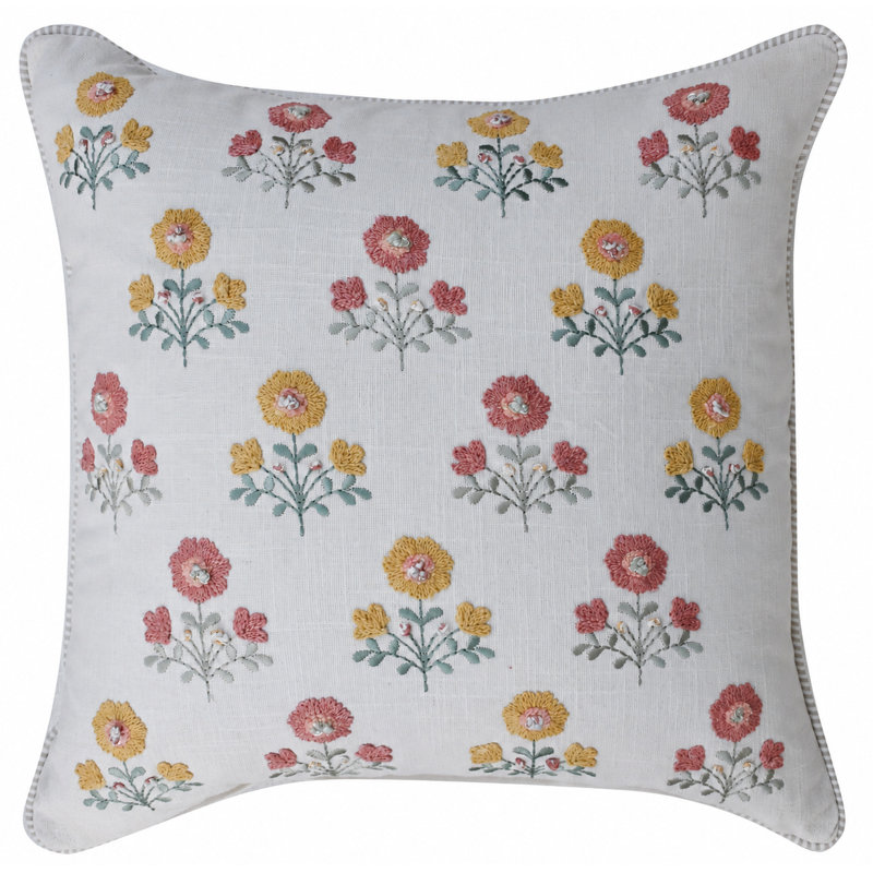 Buta hand embroidered 100% Cotton Decorative Pillow Cover with Down Alt Insert