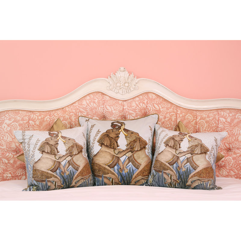 Ardmore 'Dancing Elephants' Silk Pillow, Mist