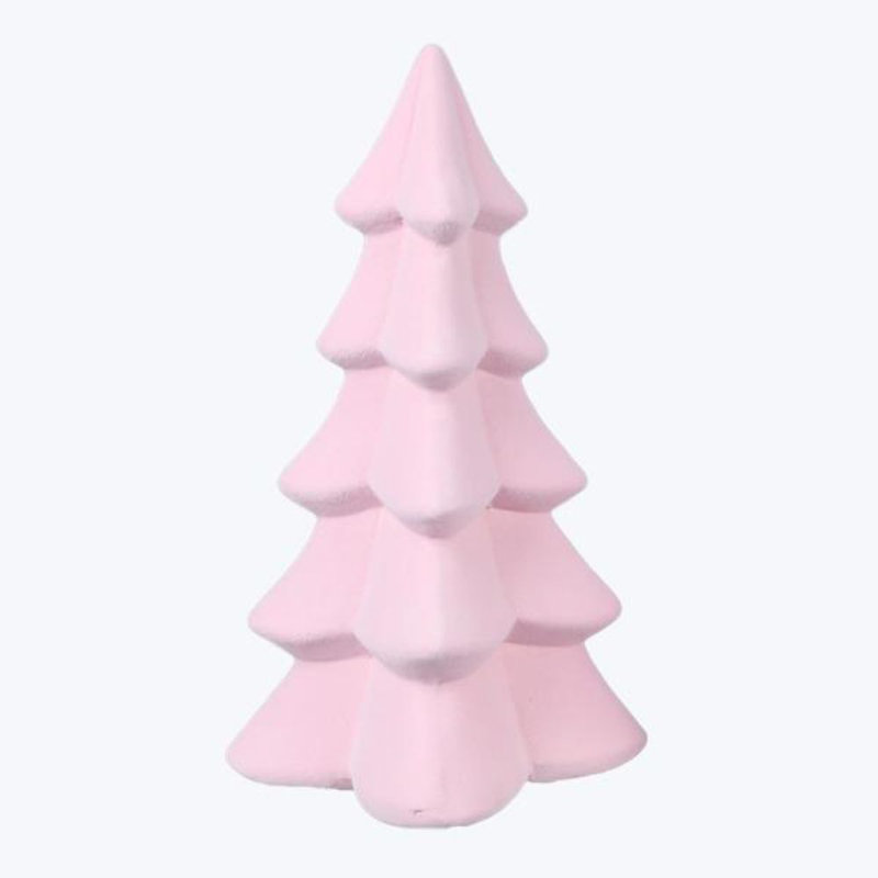 Décoration de table arbre de Noël en céramique floquée rose grand - 2 pièces