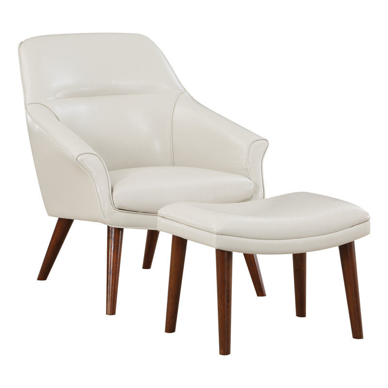 Khristen Faux Leather Accent Chair with Ottoman, Cream Faux Leather