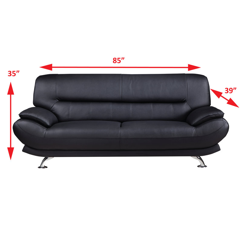 Holbrooke 83" Pillow Top Arm Sofa, Black Faux Leather