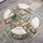 Tubac 35"W Nesting Round Glass top Coffee Table with PU Upholstered stool