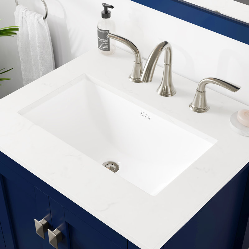 Meuble-lavabo bleu l 24 po x P 22 po avec plateau en marbre de Carrare Minnich