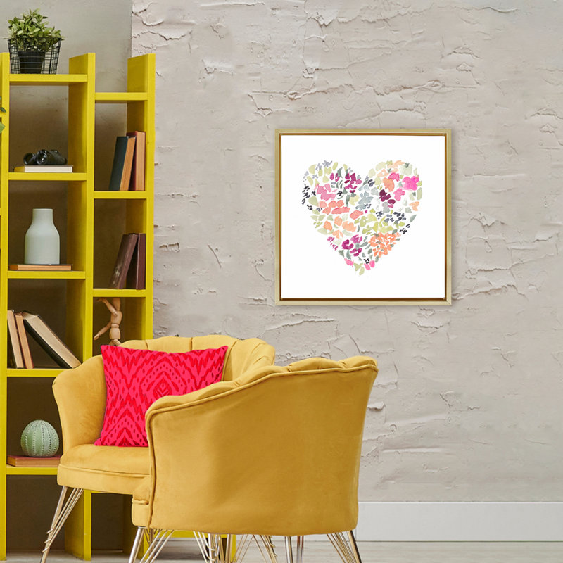 Cadre flottant Blooming Pastel Heart, design par Lanie Loreth, H 25 po x l 25 po, Cadre flottant métallique doré
