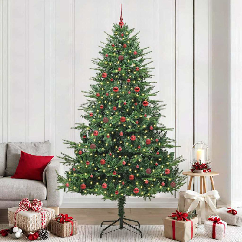 Artificial Pre-lit Christmas Tree with Ball Set, 240cm H, Green/Red