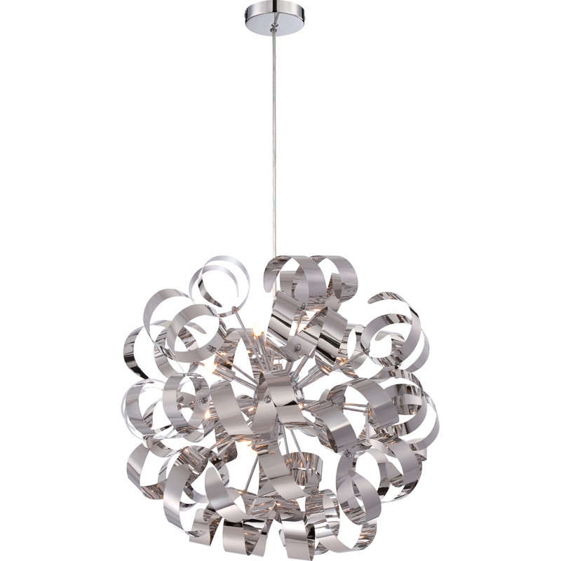 Lustre sphérique unique à 12 lumières Ailis, H 23 po x l 23 po x P 23 po, Chrome poli