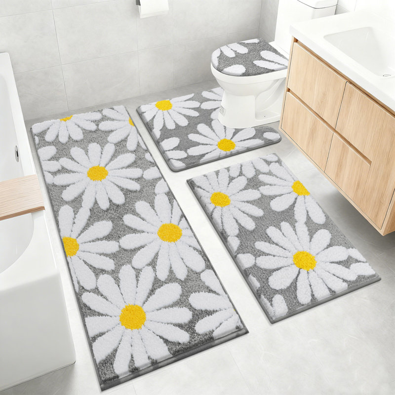 Ensemble de tapis de bain en microfibre 4 pièces avec envers antidérapant, Gris