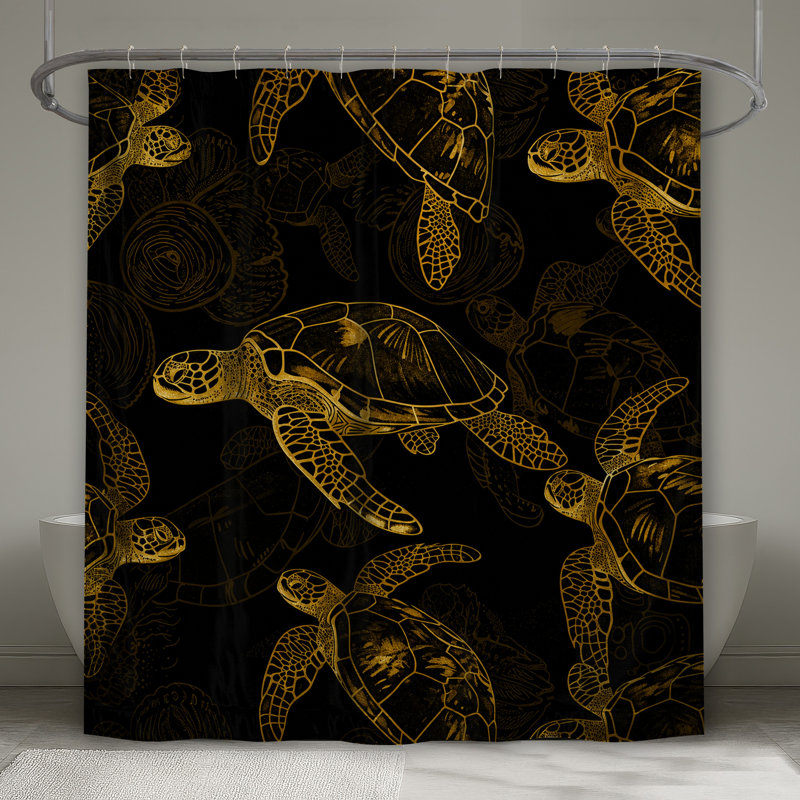 Rideaux de douche Golden Sea Turtles, L 70 po x H 93 po