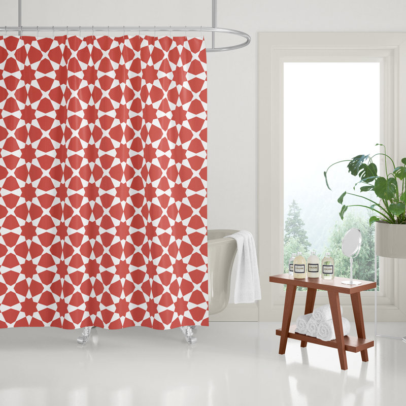 Wakefield Floral Geometric Shower Curtain, Coral