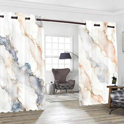 2Pcs Abstract Ink Swirl Marble Print Grommet Blackout Curtains, Artistic Thermal Insulated Drapes, Noise Reducing Privacy Room Darkening Window Coverings for Living Room Bedroom
